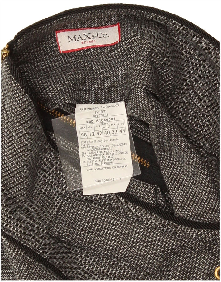 Saia reta feminina Max & Co. Reino Unido 12 médio W32 cinza houndstooth algodão
