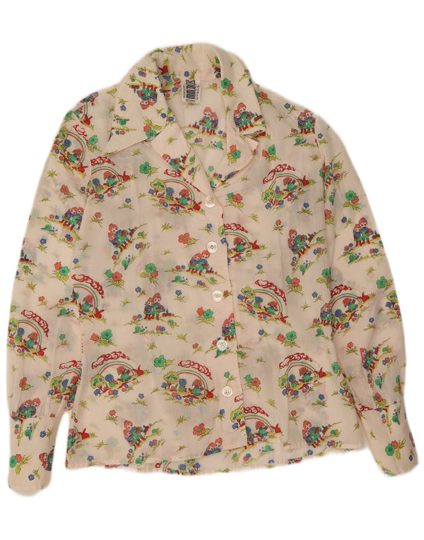 Camisa gráfica feminina vintage UK 14 algodão floral branco médio