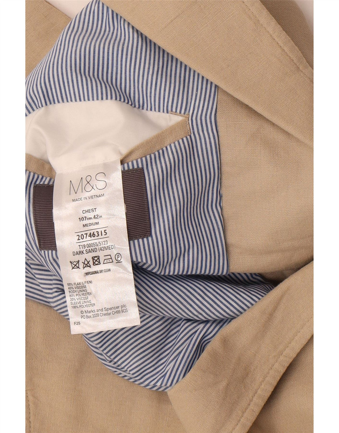 Jaqueta blazer masculina de 2 botões Marks & Spencer Reino Unido 42 linho bege grande