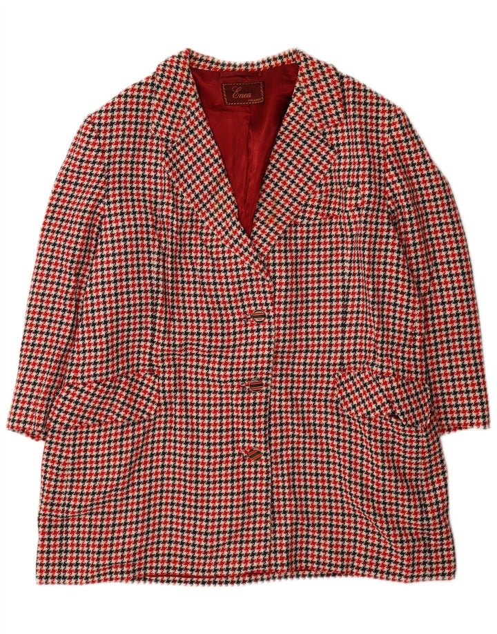 Jaqueta blazer feminina vintage manga 3/4 Reino Unido 16 grande houndstooth vermelho