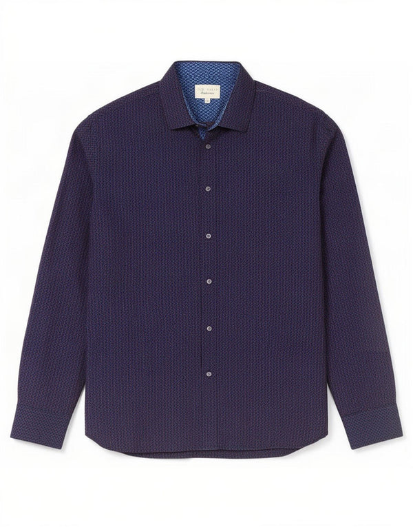 Camisa masculina Ted Baker tamanho 16 grande algodão geométrico azul marinho
