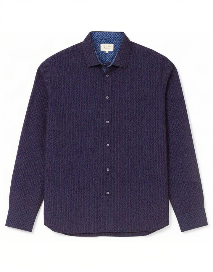 Camisa masculina Ted Baker tamanho 16 grande algodão geométrico azul marinho