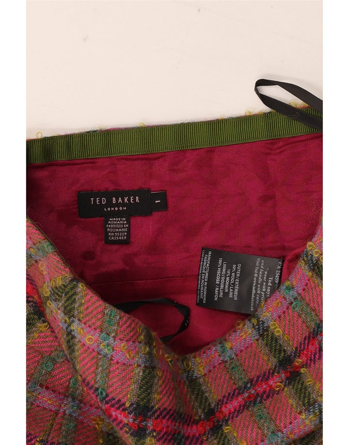 Minissaia feminina Ted Baker tamanho 1 XS W26 lã xadrez multicolorida