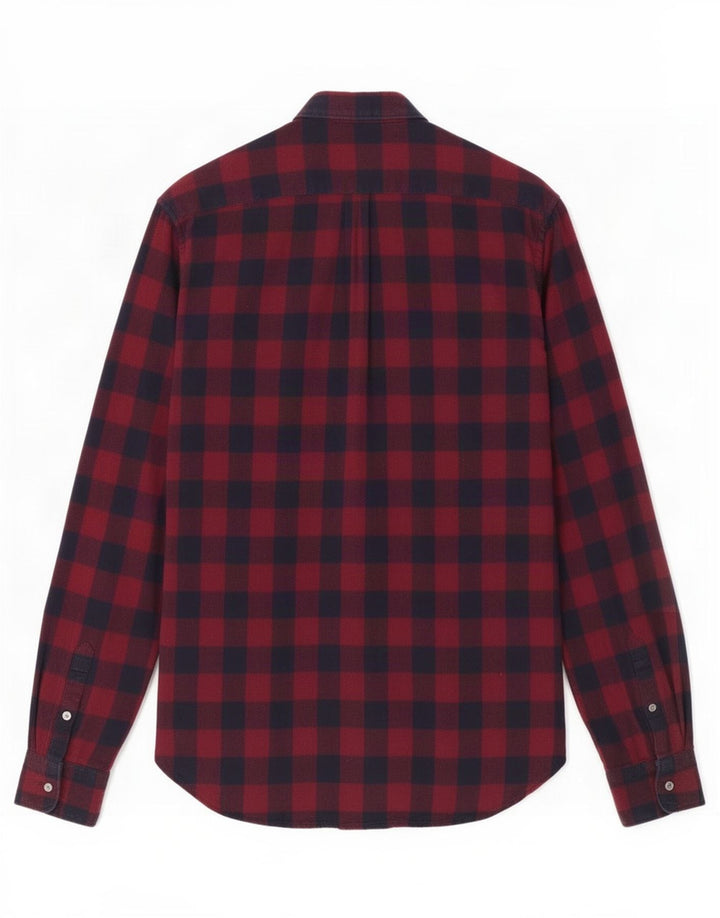 Camisa masculina de flanela French Connection pequeno algodão xadrez Borgonha