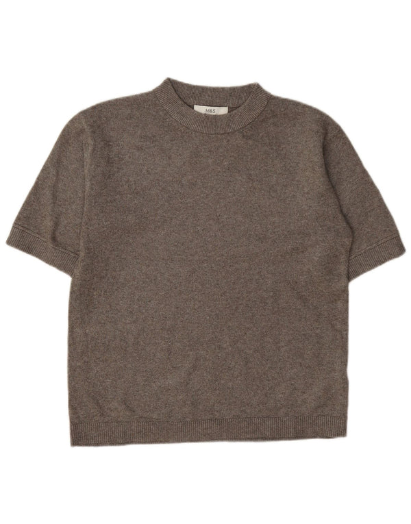 Suéter feminino Marks & Spencer de manga curta com gola redonda Reino Unido 6 XS cinza