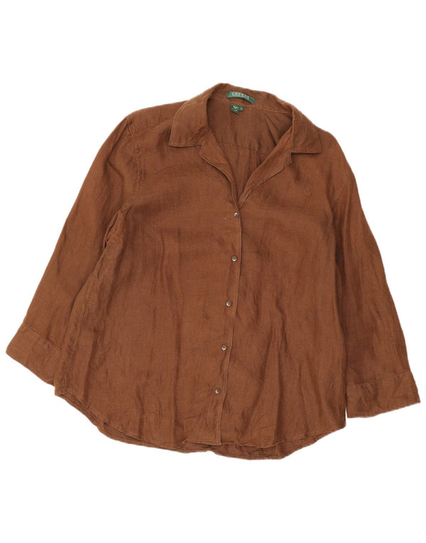 Ralph Lauren Camisa feminina manga 3/4 Reino Unido 18 XL linho marrom
