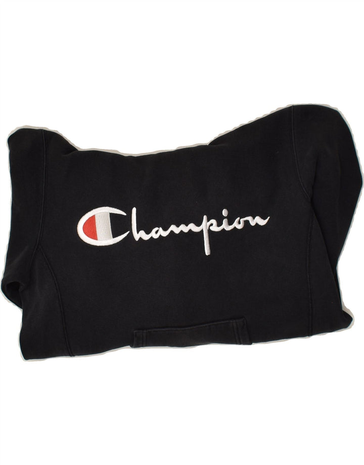CHAMPION Mens Graphic Hoodie Jumper Small Black Cotton Vintage Champion and Second-Hand Champion from Messina Hembry 
