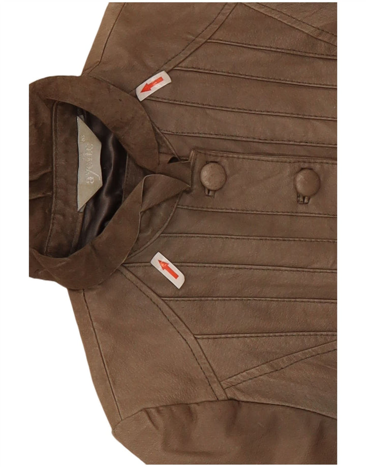 Jaqueta de couro vintage feminina UK 10 pequena bege