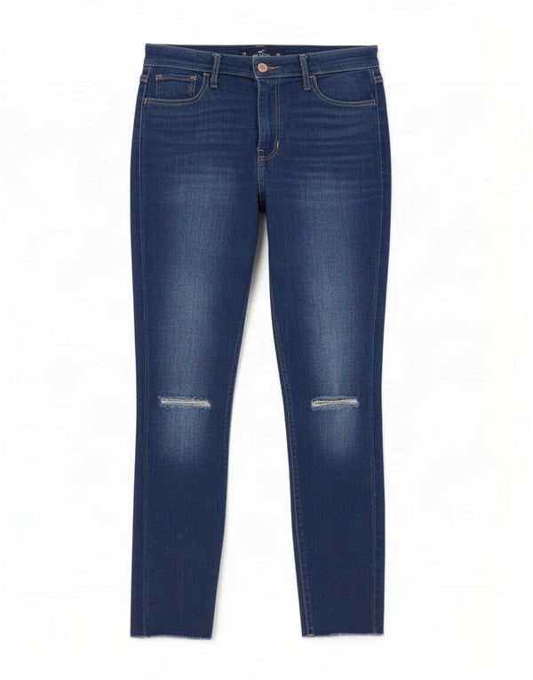 Calça jeans feminina Hollister cropped desgastada US 7 médio W28 L26 azul