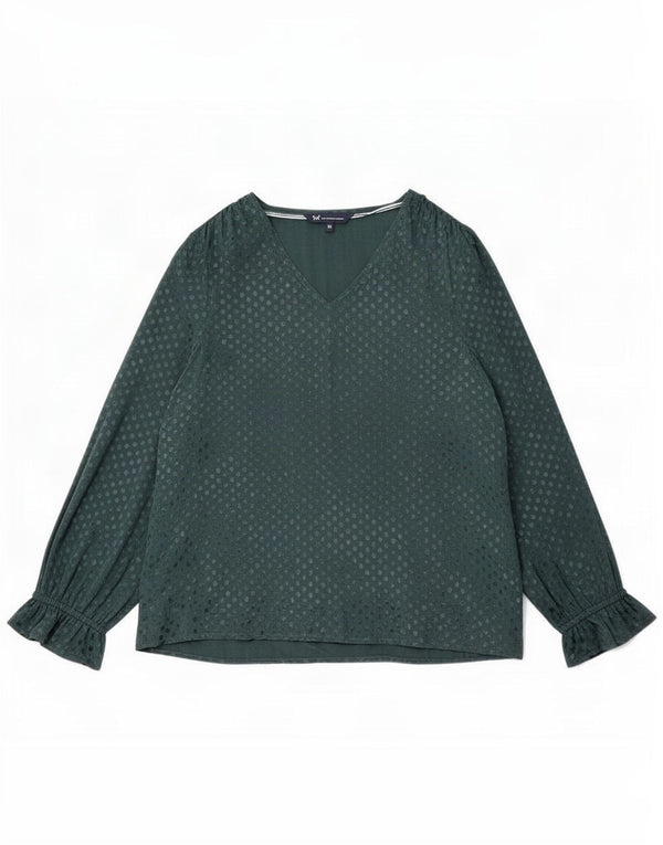 Blusa feminina de manga comprida Crew Clothing Top UK 12 bolinhas verdes médias