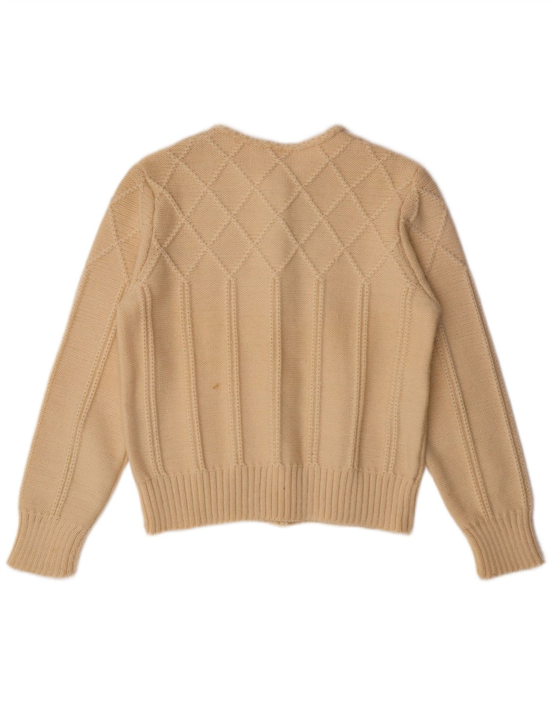 Suéter cardigã feminino vintage Reino Unido 12 lã branca média