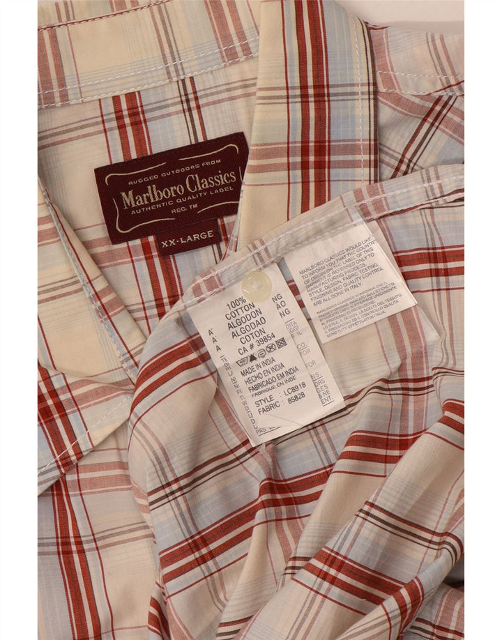 Camisa masculina de manga curta Marlboro Classics 2XL algodão xadrez branco