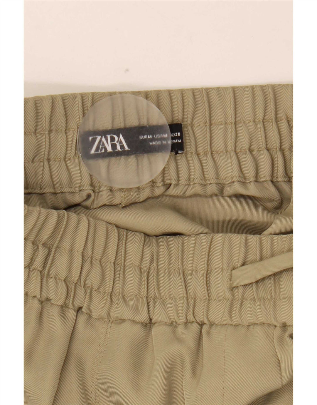 Zara Calça jogger feminina casual médio W28 L26 poliéster cáqui