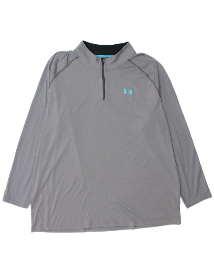 UNDER ARMOUR Mens Heat Gear Zip Neck Pulôver Treino Top 3XL Cinza