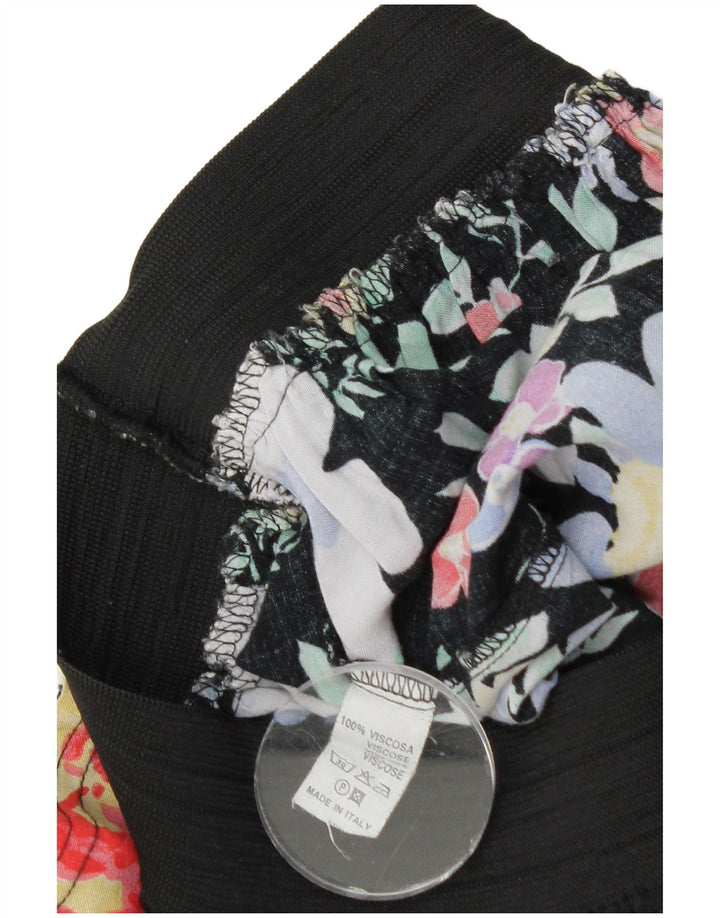 Saia midi feminina vintage W28 viscose floral preta média