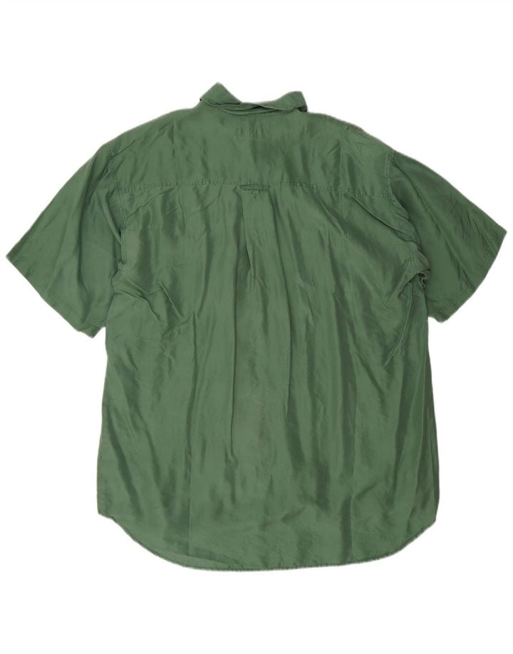 Camisa masculina vintage de manga curta seda verde média