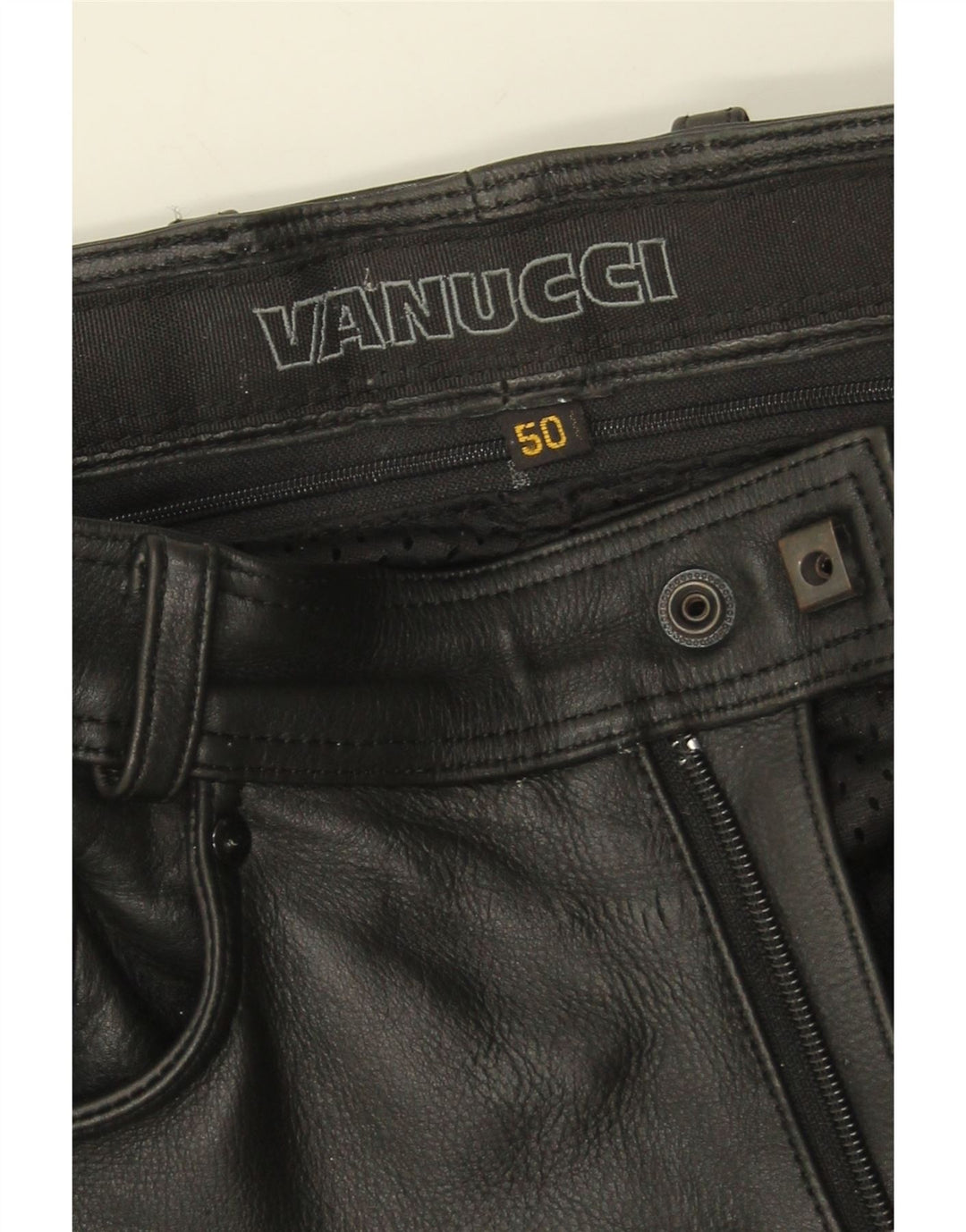 Calça casual reta masculina Vanucci IT 50 grande W34 L31 couro preto