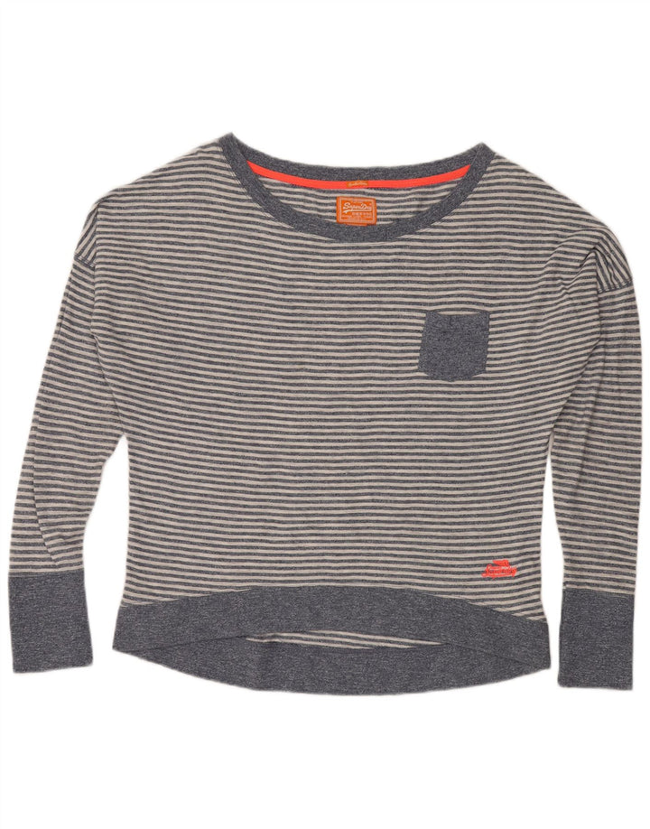 Superdry blusa feminina oversized top UK 16 grande algodão listrado azul