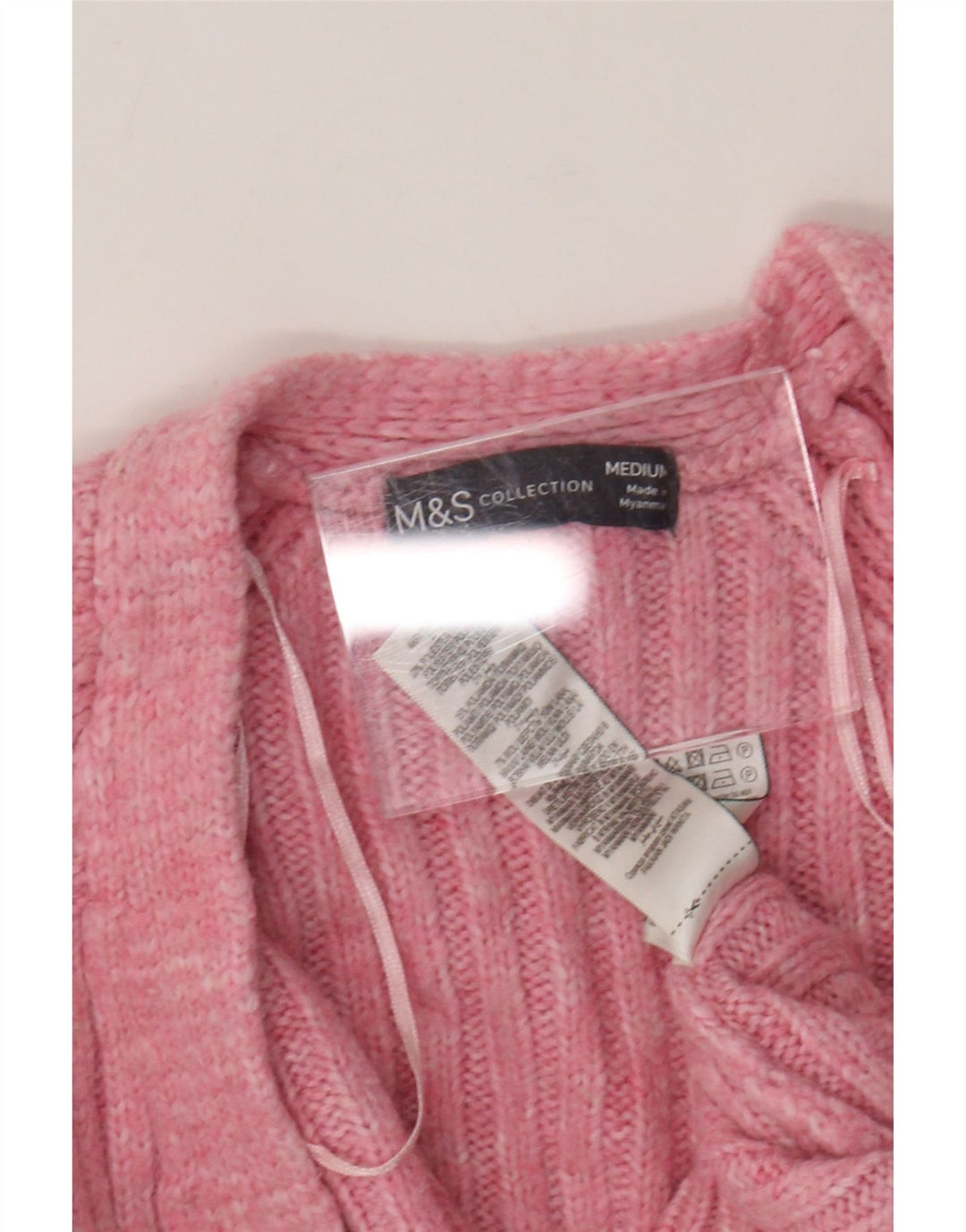 Suéter de cardigã aberto feminino Marks & Spencer Reino Unido 14 acrílico rosa médio