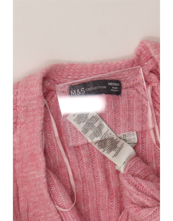 Suéter de cardigã aberto feminino Marks & Spencer Reino Unido 14 acrílico rosa médio