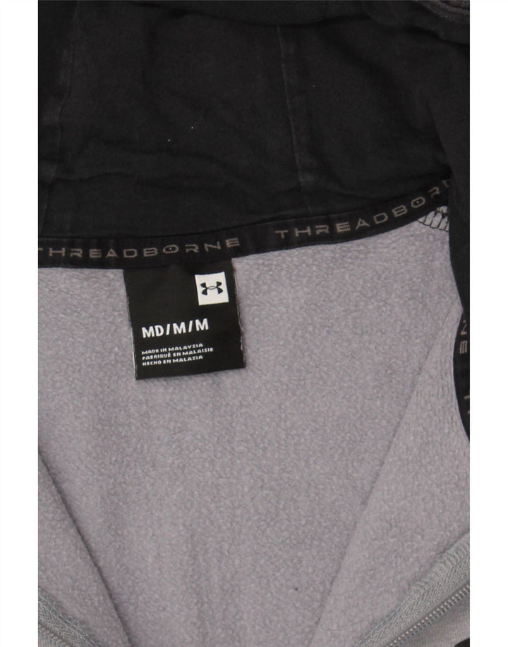 UNDER ARMOUR Mens Zip Neck Hoodie Jumper Medium Grey Colourblock Cotton Vintage Under Armour and Second-Hand Under Armour from Messina Hembry 