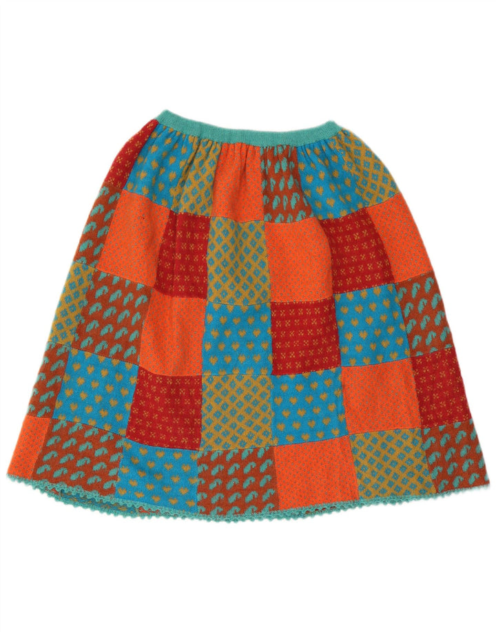 Saia feminina vintage em malha A-Line W26 pequena patchwork multicolorida