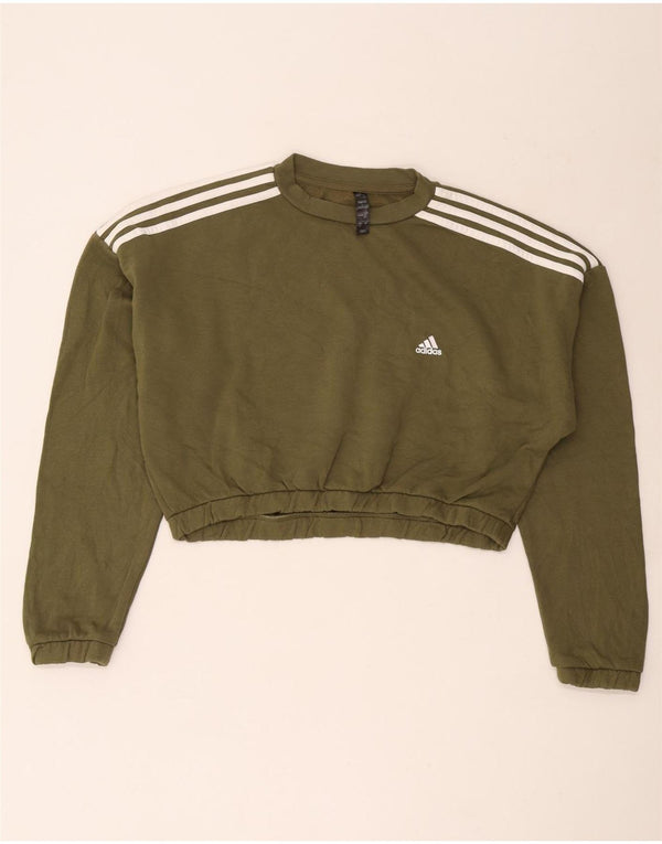 Adidas Womens Crop Oversized Moletom Jumper Reino Unido 16/18 Grande Algodão Cáqui