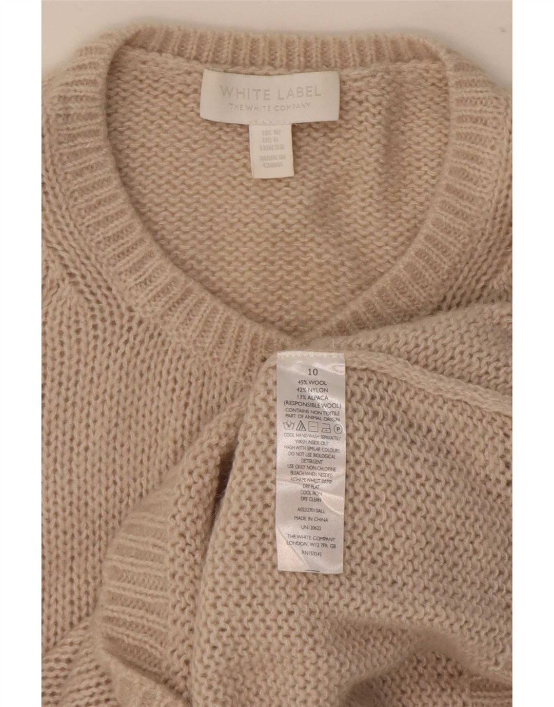 Suéter cardigã feminino White Label Reino Unido 10 lã bege pequena