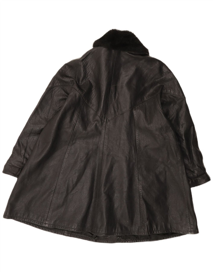 Casaco de couro feminino vintage UK 14 grande preto