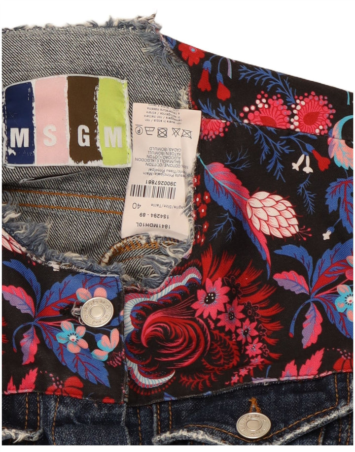 Jaqueta jeans feminina MSGM manga 3/4 IT 40 pequena azul marinho floral