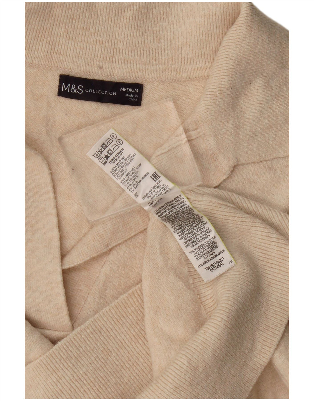 Suéter feminino Marks & Spencer com gola polo e gola polo UK 14 médio bege