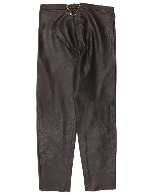 Calça feminina vintage de couro cônico W30 L28 preta