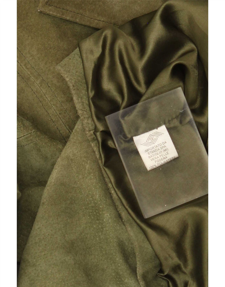 Jaqueta blazer feminina vintage de camurça com 3 botões IT 42 couro cáqui médio