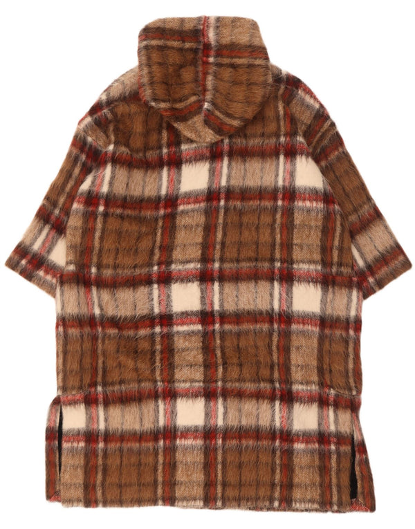 Casaco feminino vintage manga 3/4 com peito duplo Reino Unido 16 grande xadrez marrom