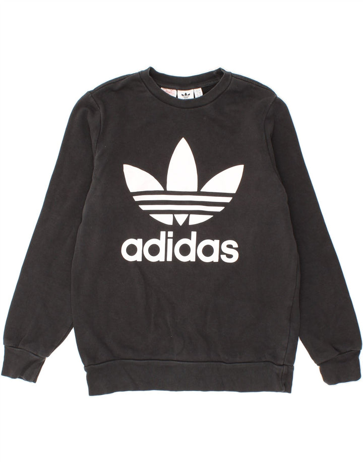 ADIDAS Boys Graphic Sweatshirt Jumper 13-14 Years Grey Cotton Vintage Adidas and Second-Hand Adidas from Messina Hembry 