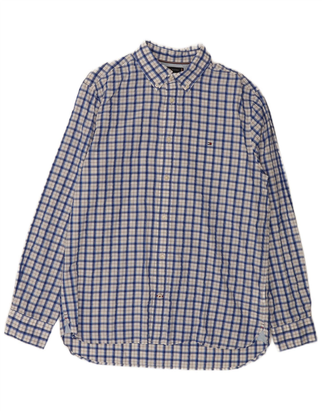 Camisa masculina Tommy Hilfiger Regular Fit grande algodão xadrez azul