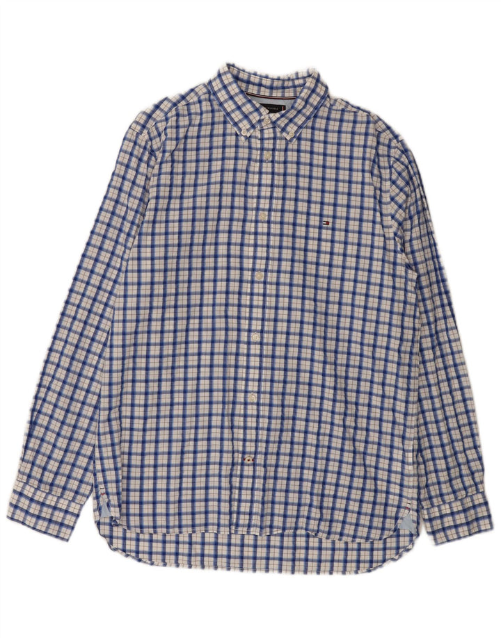 Camisa masculina Tommy Hilfiger Regular Fit grande algodão xadrez azul
