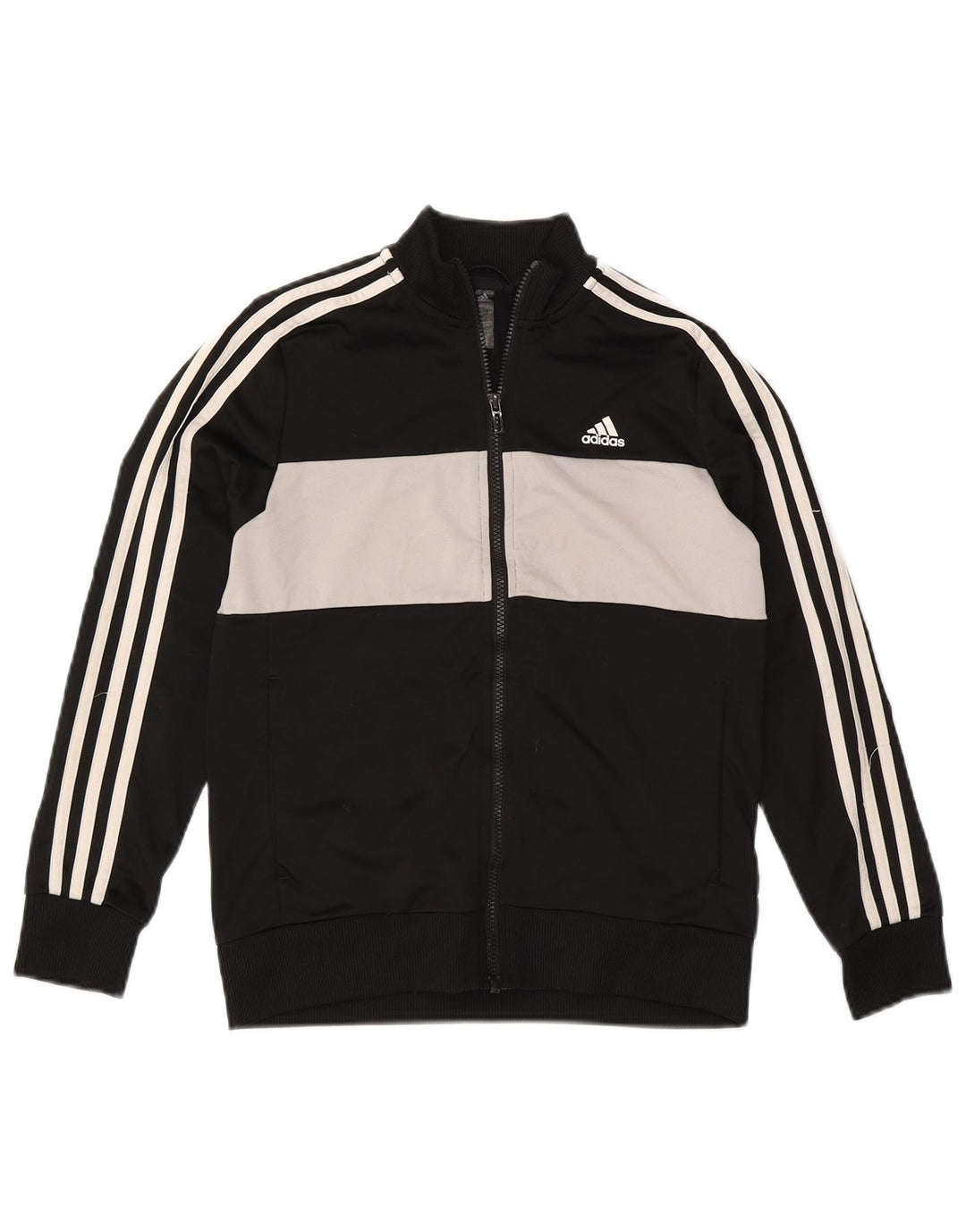 ADIDAS Boys Tracksuit Top Jacket 12-13 Years Black Colourblock Polyester
