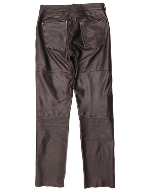 Calça feminina POLO de couro reto IT 44 médio W30 L33 couro preto