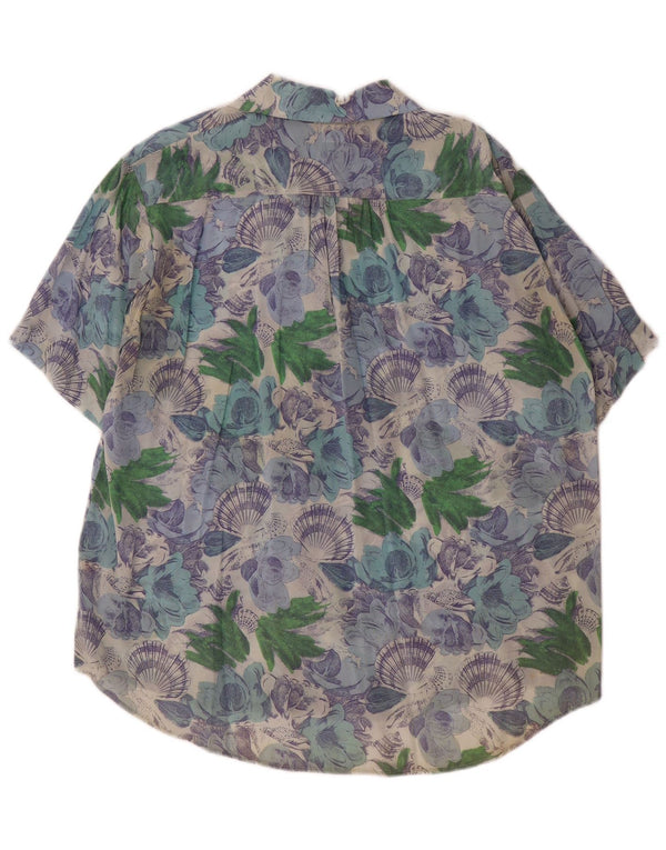 Blusa feminina vintage manga curta oversized IT 42 azul médio floral