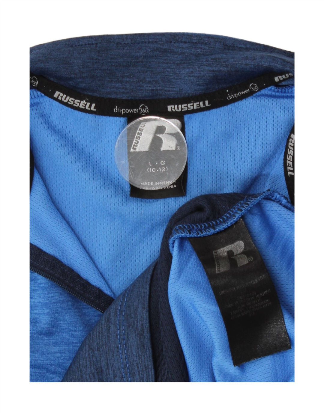 Russell Athletic Boys Top manga comprida 10-11 anos grande azul esportivo