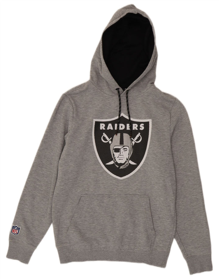 Jumper com capuz gráfico masculino Raiders da NFL, algodão manchado cinza médio