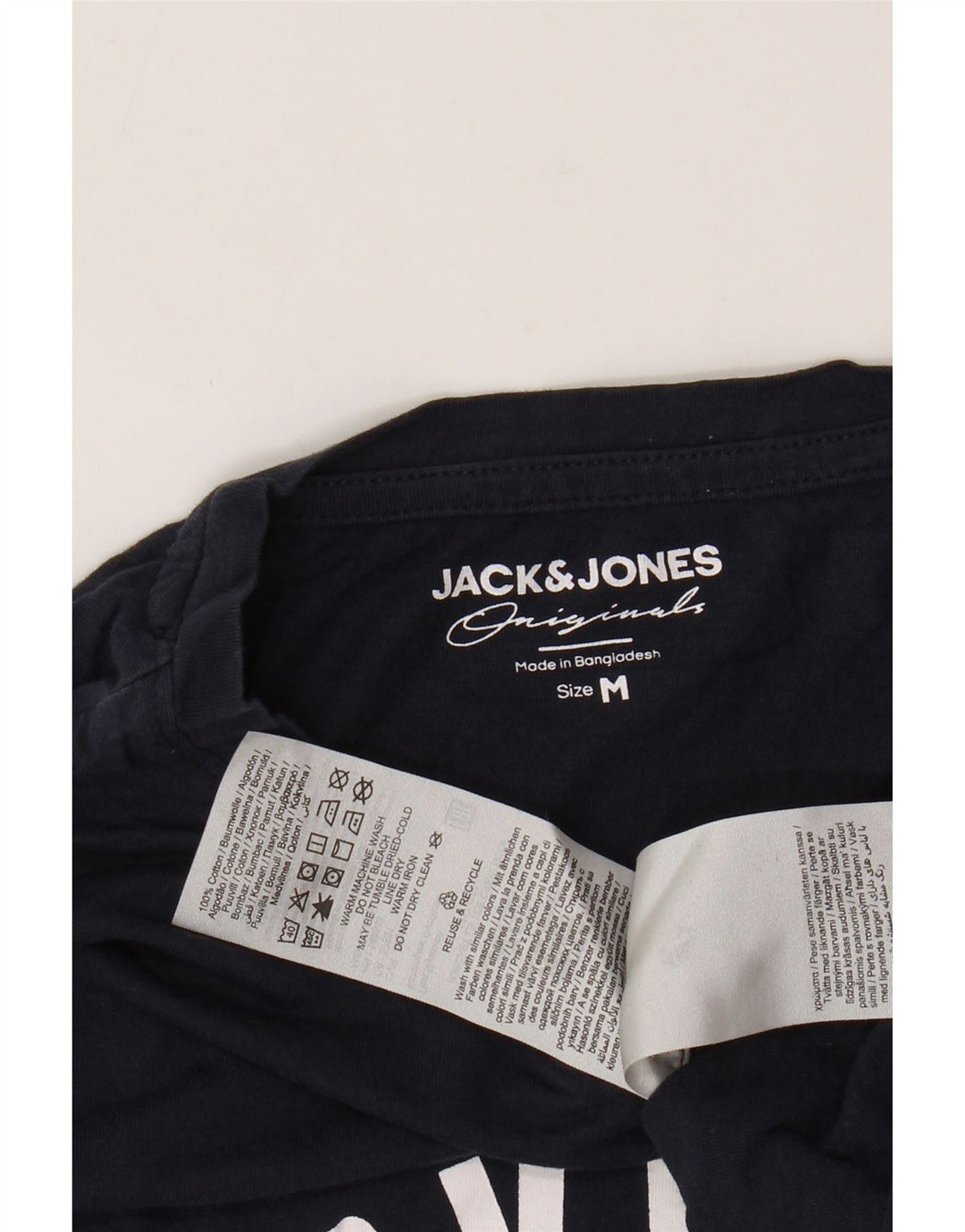 JACK & JONES Top gráfico masculino manga comprida médio algodão azul marinho
