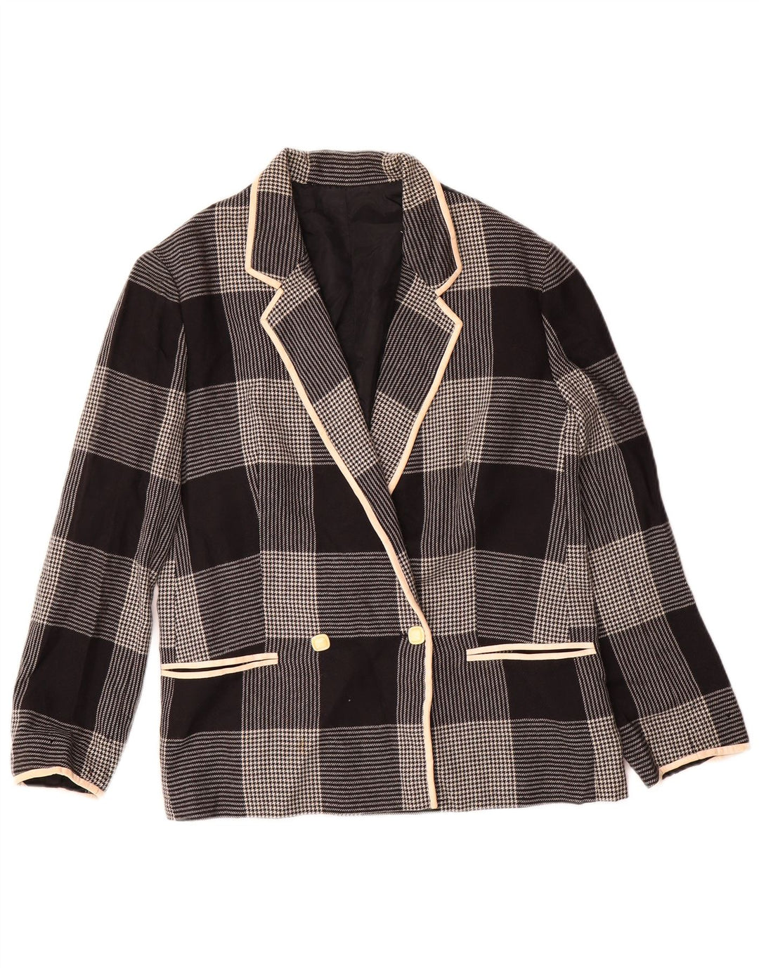 Jaqueta blazer feminina vintage com peito duplo UK 14 médio preto houndstooth