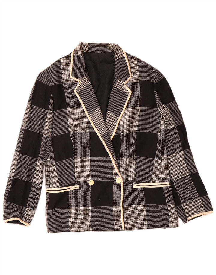 Jaqueta blazer feminina vintage com peito duplo UK 14 médio preto houndstooth