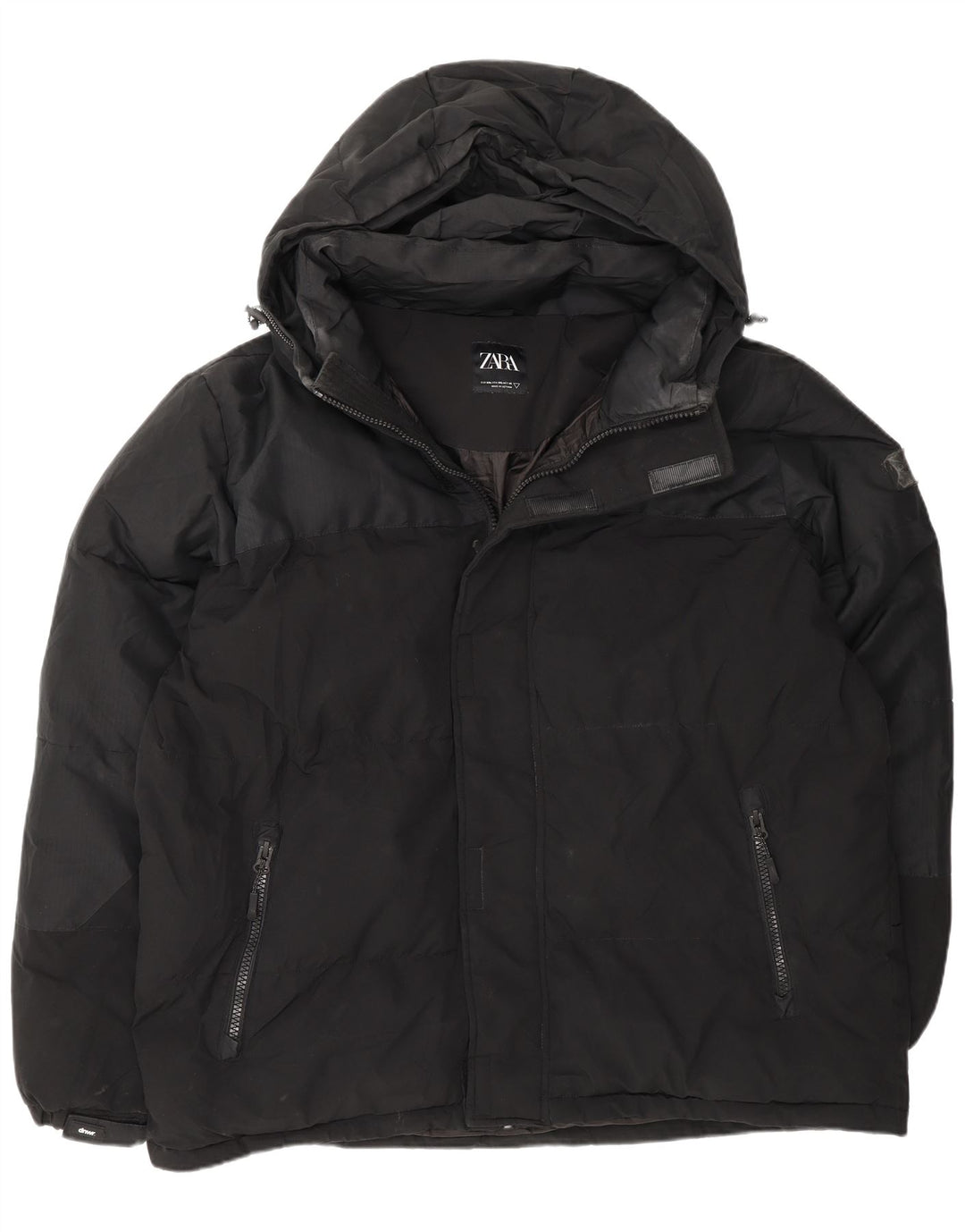 Zara Jaqueta masculina acolchoada com capuz UK 44 2XL poliéster preto