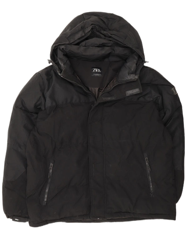 Zara Jaqueta masculina acolchoada com capuz UK 44 2XL poliéster preto