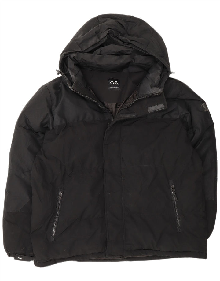 Zara Jaqueta masculina acolchoada com capuz UK 44 2XL poliéster preto