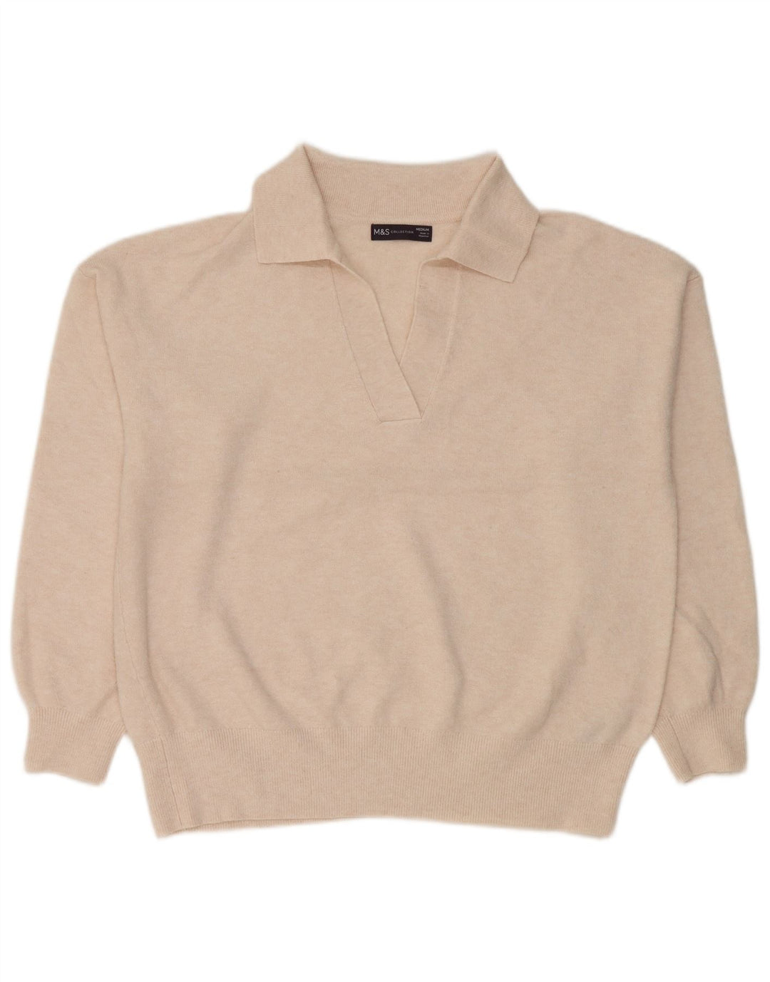 Suéter feminino Marks & Spencer com gola polo e gola polo UK 14 médio off white