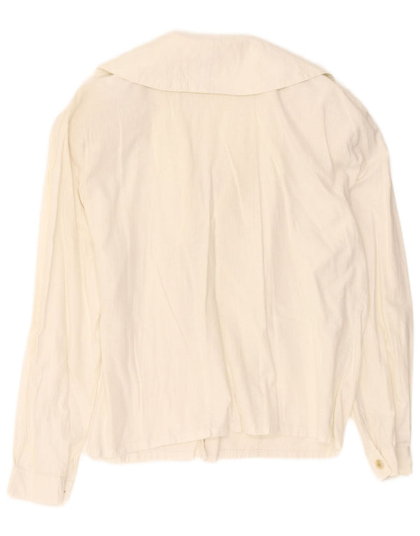 Blusa feminina vintage com botões duplos UK 16 grande branca
